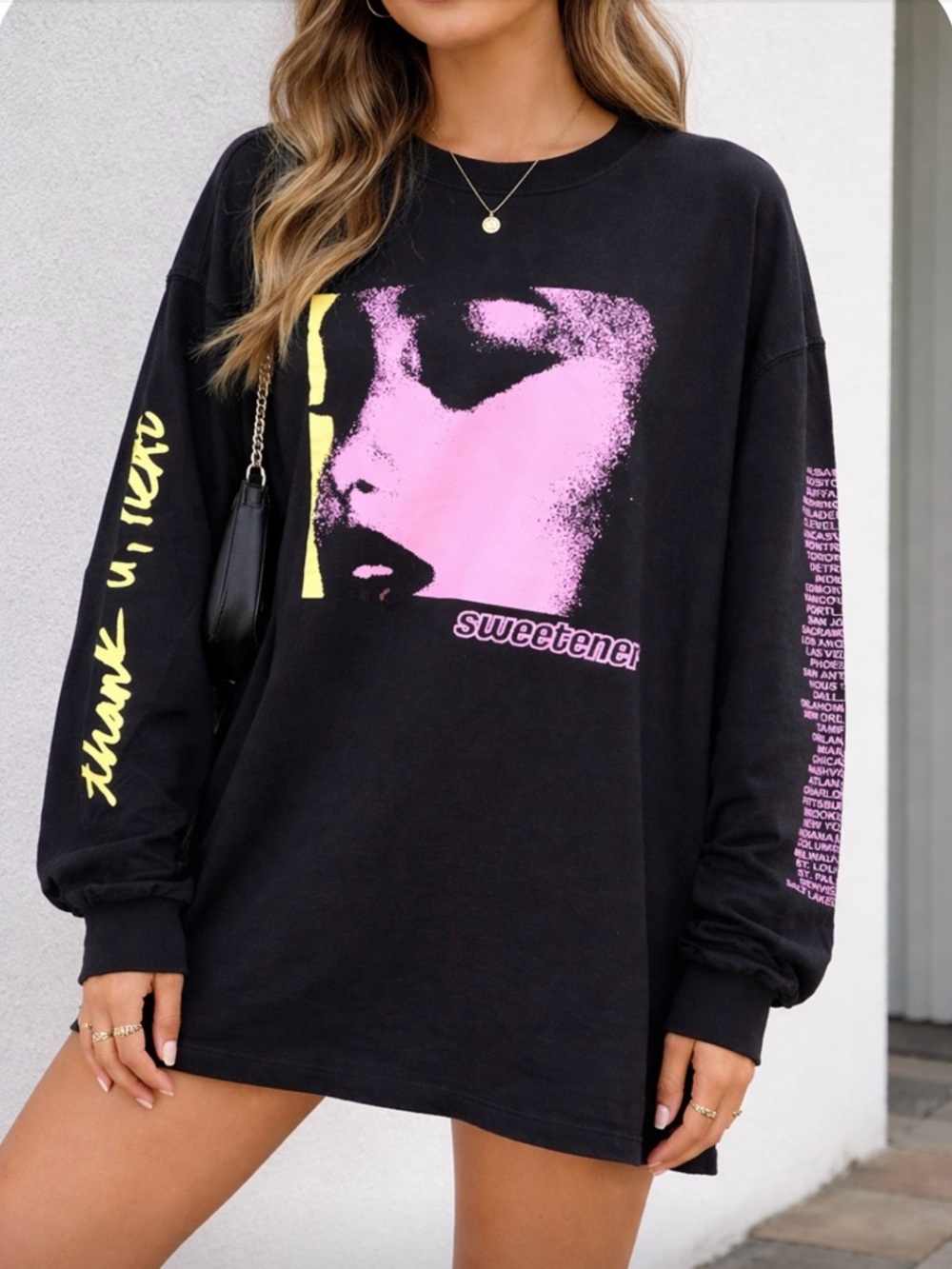H&M Ariana Grande Black Sweatshirt with Pink & Yellow Graphic